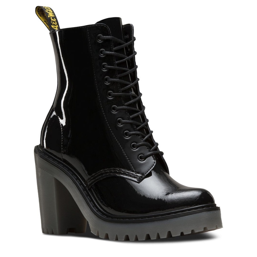 Dr. Martens Women's Kendra 10-Eye Heel Platform Boots Black Patent US 7